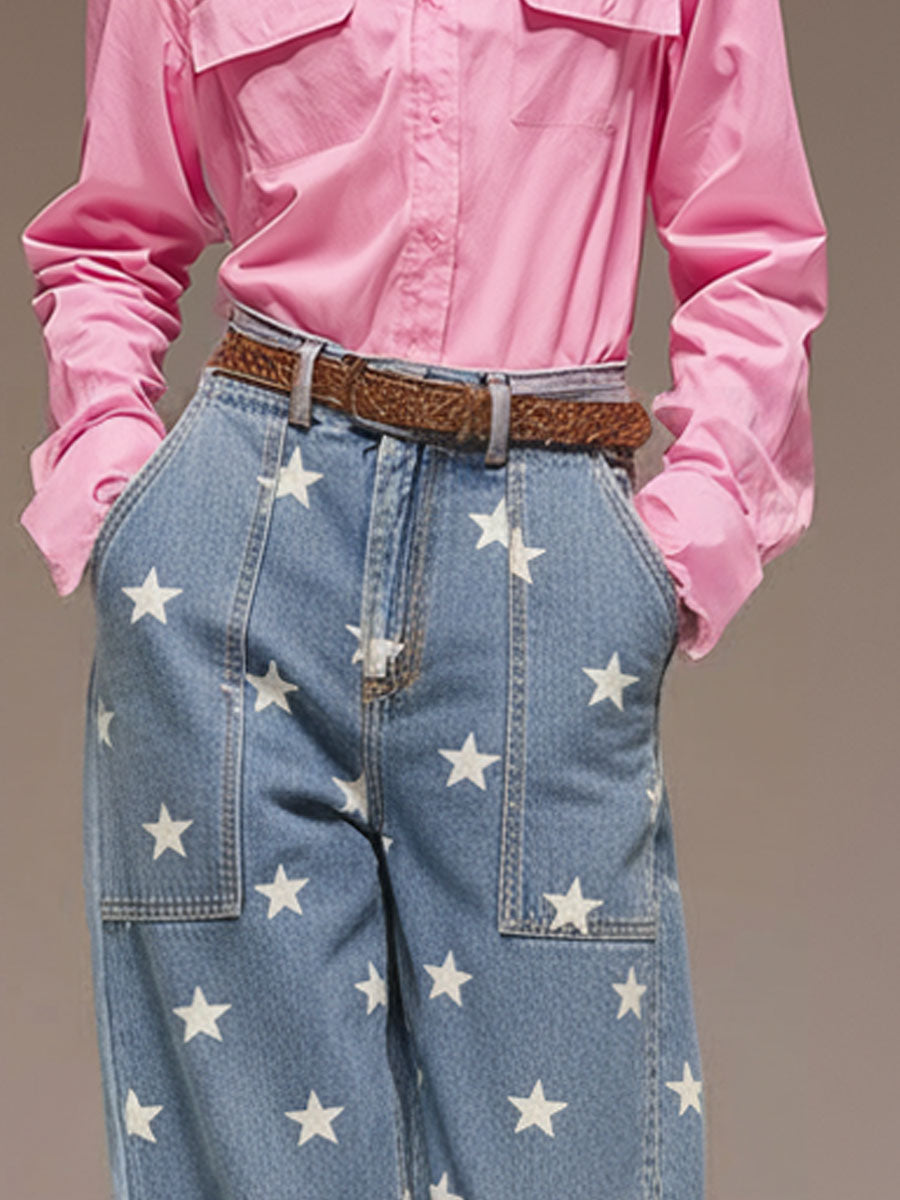 Casual Retro Pink Cotton Long-Sleeved Shirt