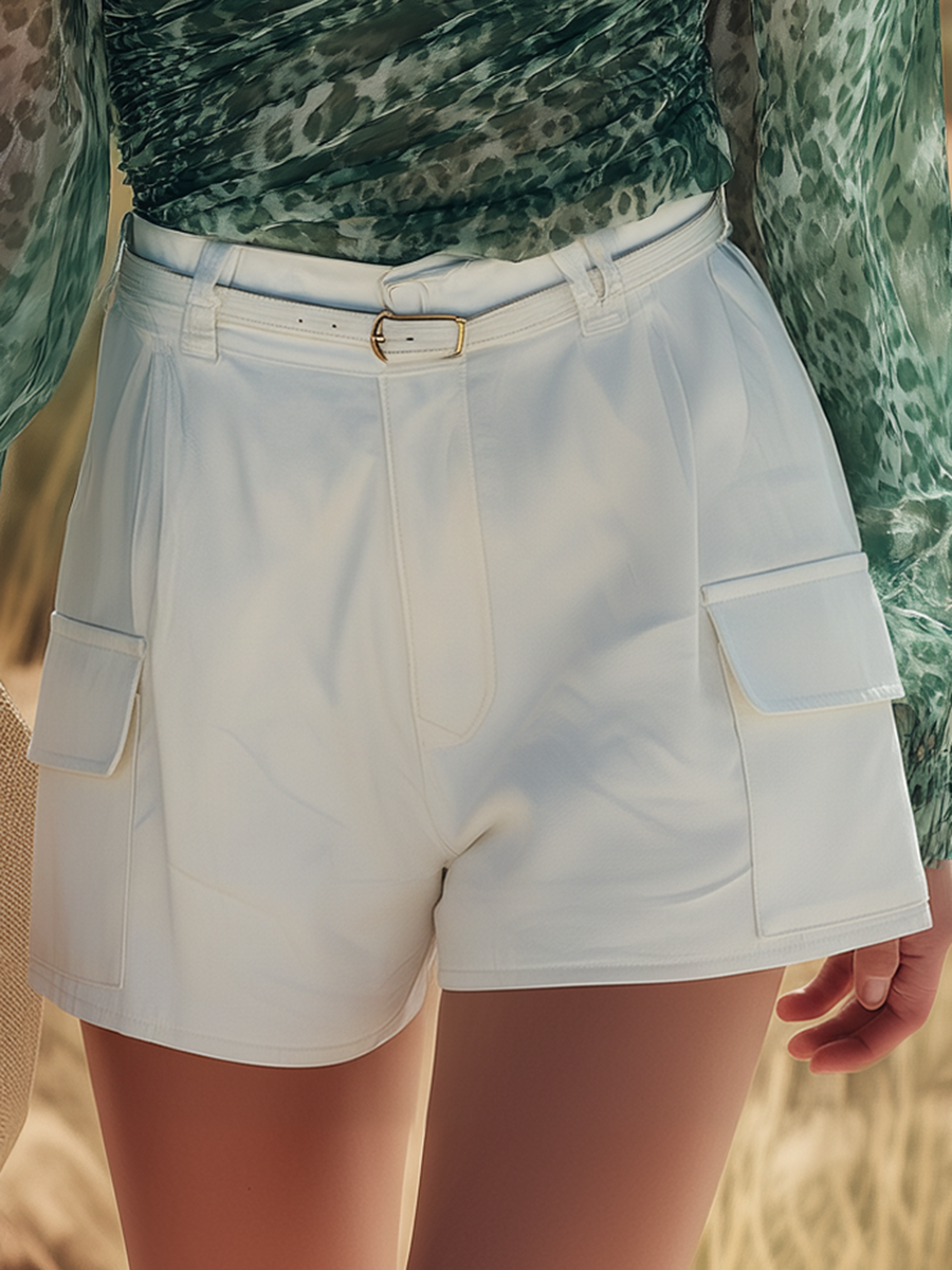 Western Bohemian Style V-neck Long-sleeved Printed Chiffon Top And Denim Shorts Set