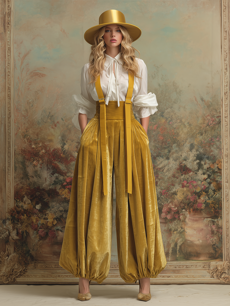 Retro-style Fashionable Elasticated Cuffs Overalls