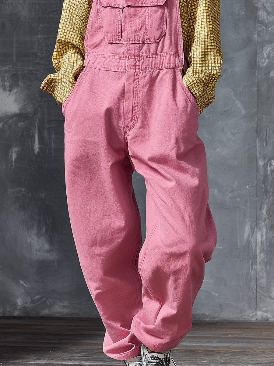 Casual Western Pink Denim Jumpsuit Overalls