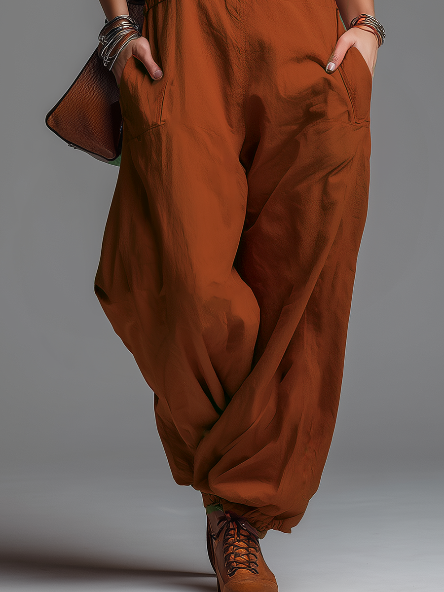 Fashionable Retro Stand-up Collar Zipper Sleeveless Jumpsuit