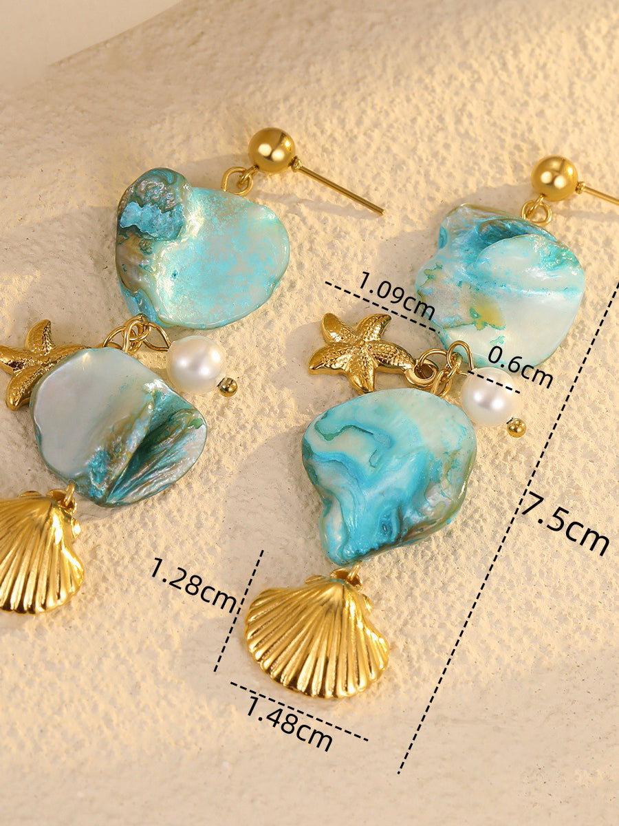 Ocean Beach Style Shell Starfish Stainless Steel Earrings