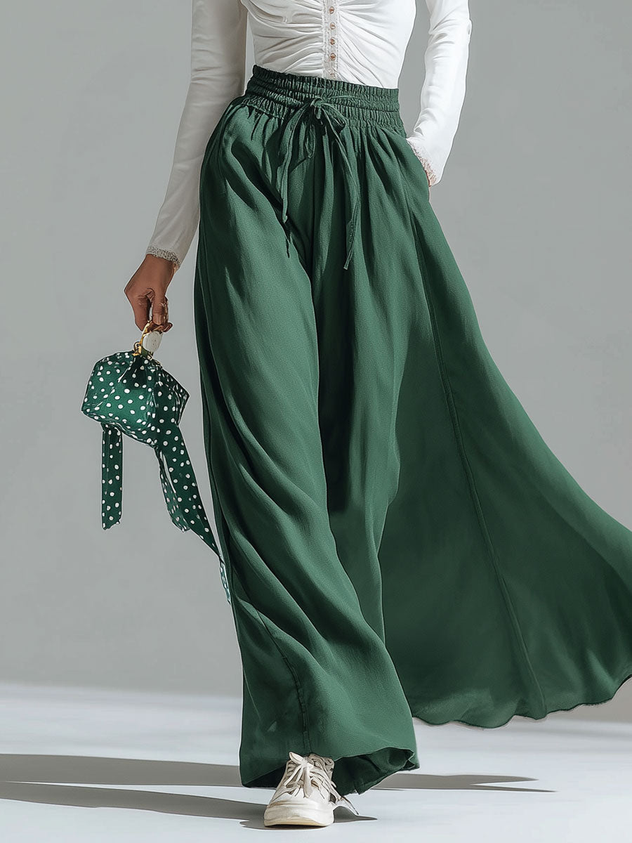 Stylish And Casual White Cotton Top And Green Chiffon Trousers Set