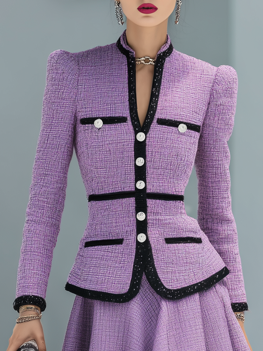 Elegant Contrasting Color Tweed Two-piece Set