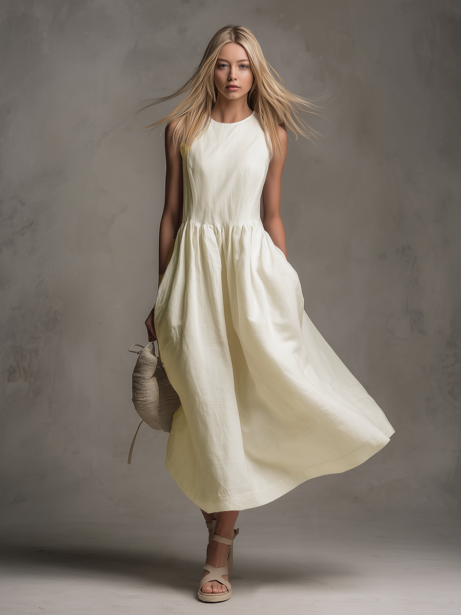 Elegant, Retro, Comfortable Round Neck Sleeveless Midi Dress