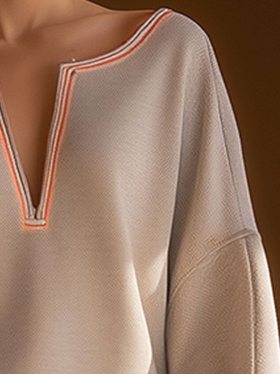 Casual Sporty Grey V-neck Sweatshirt-style Mini Dress