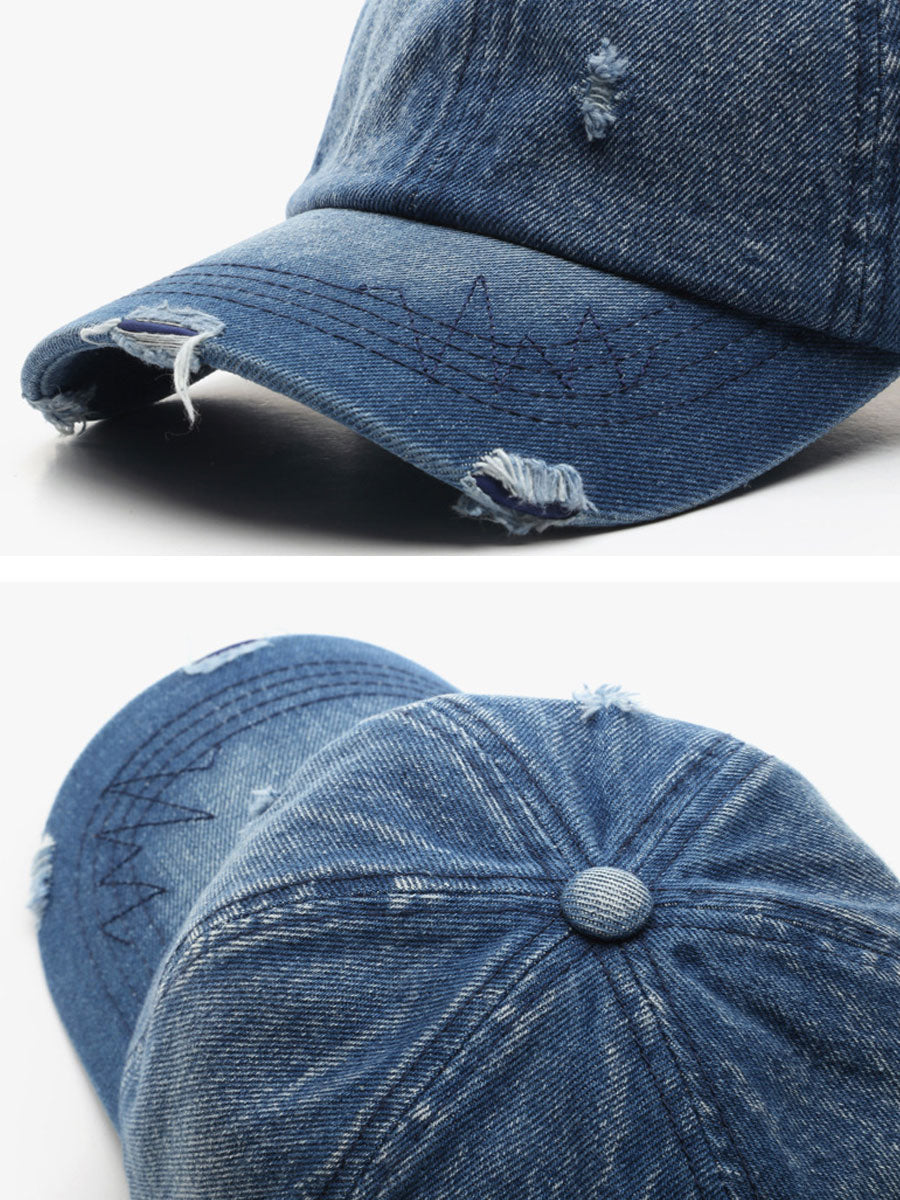 Fashion Retro Ripped Washed Distressed Denim Baseball Cap