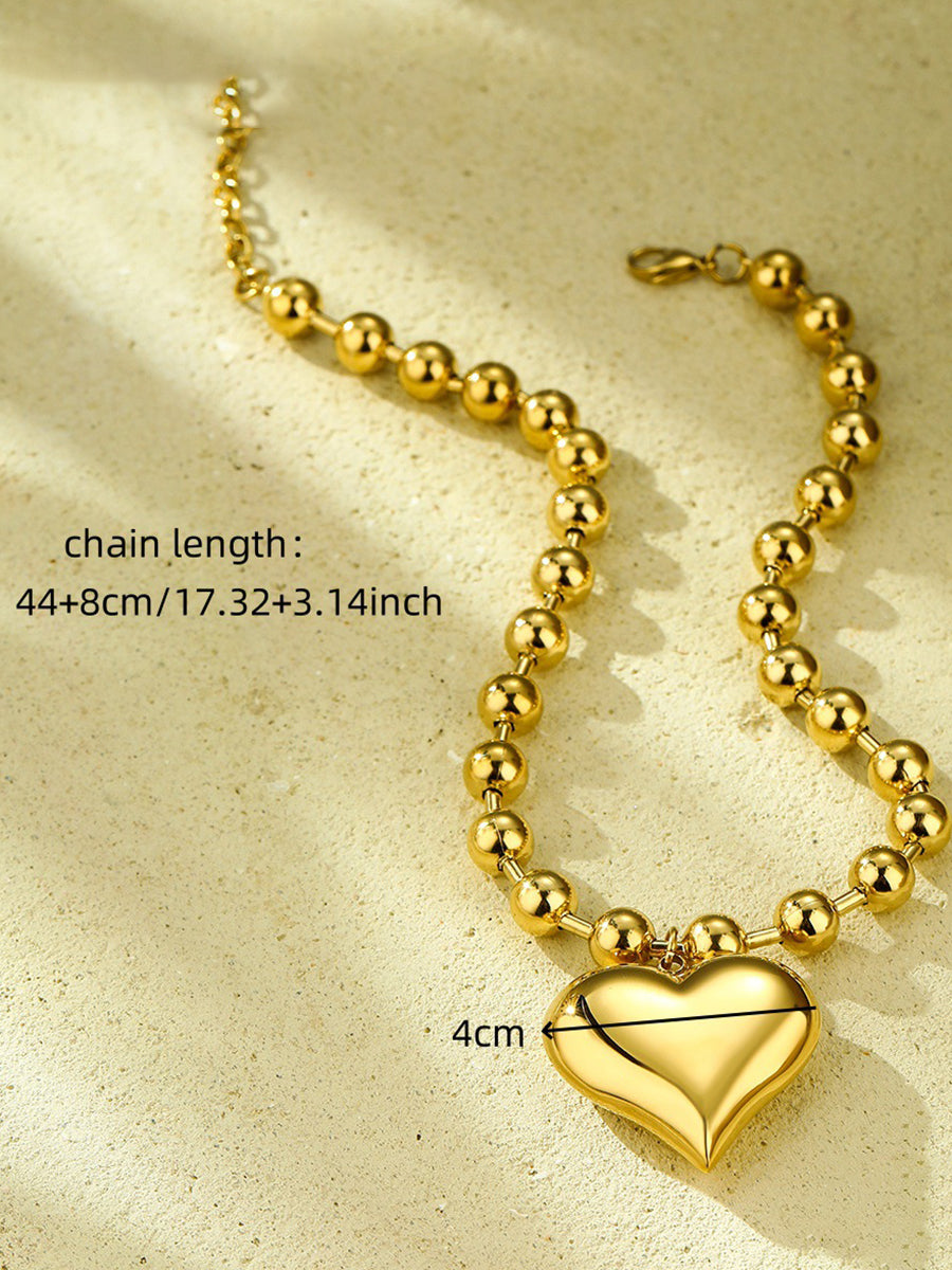 Fashion Beaded Heart Shape 18k Contrast Color Stainless Steel Necklace
