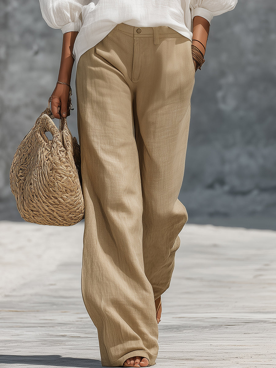 Retro And Relaxed Style Embroidered Top And Wide-leg Pants Set