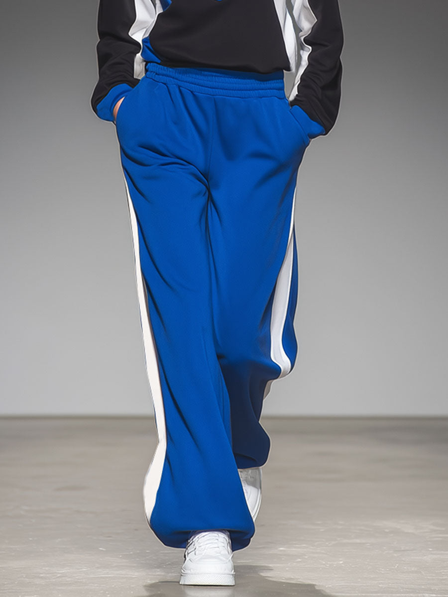 Color-blocked Half-open Collar Sweatshirt And Casual Pants Set
