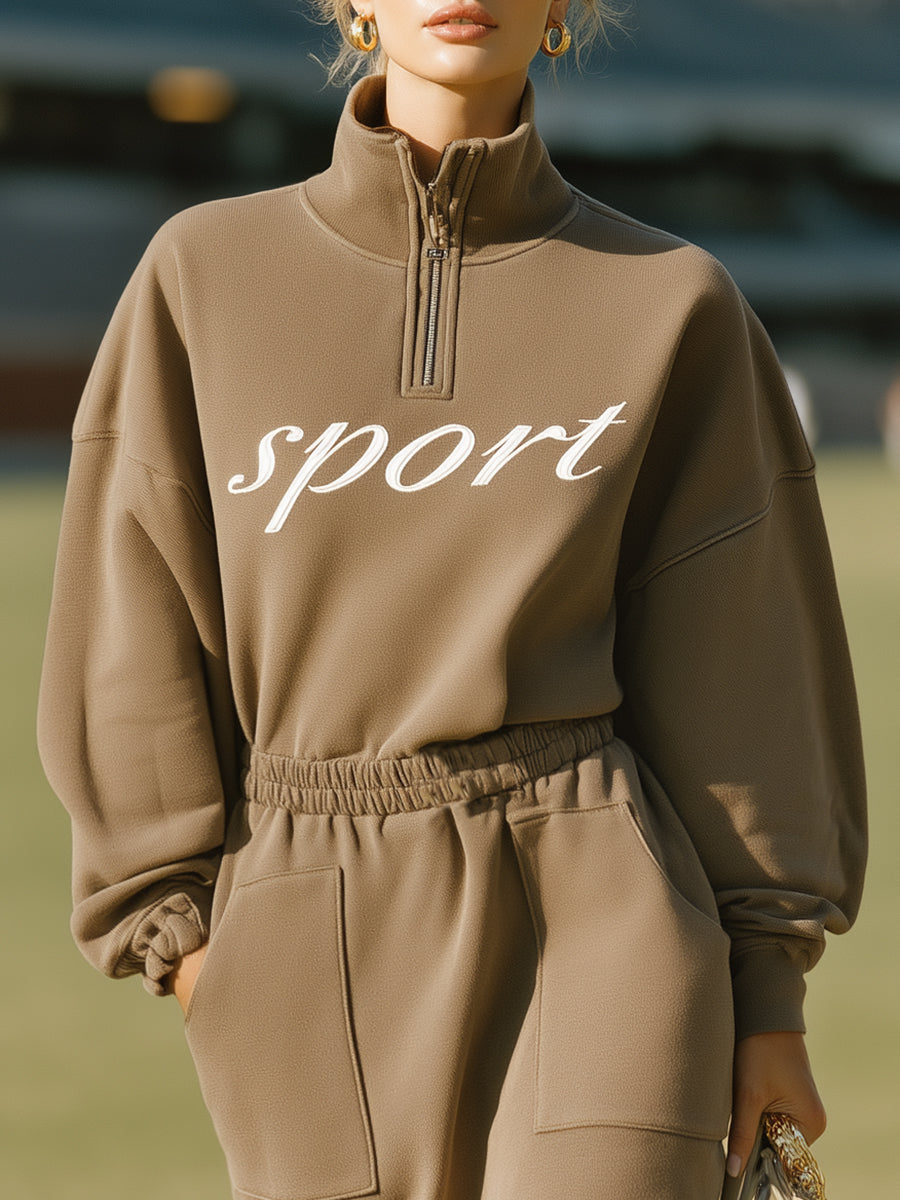 Loose-fitting Casual Stand-up Collar Brown Cotton Midi Dress