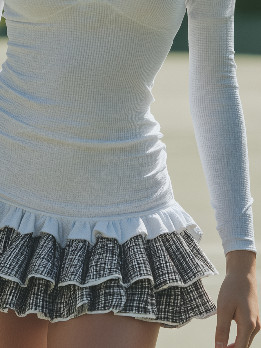 High-quality Charming Sporty Retro-style Waffle-knit Mini Dress