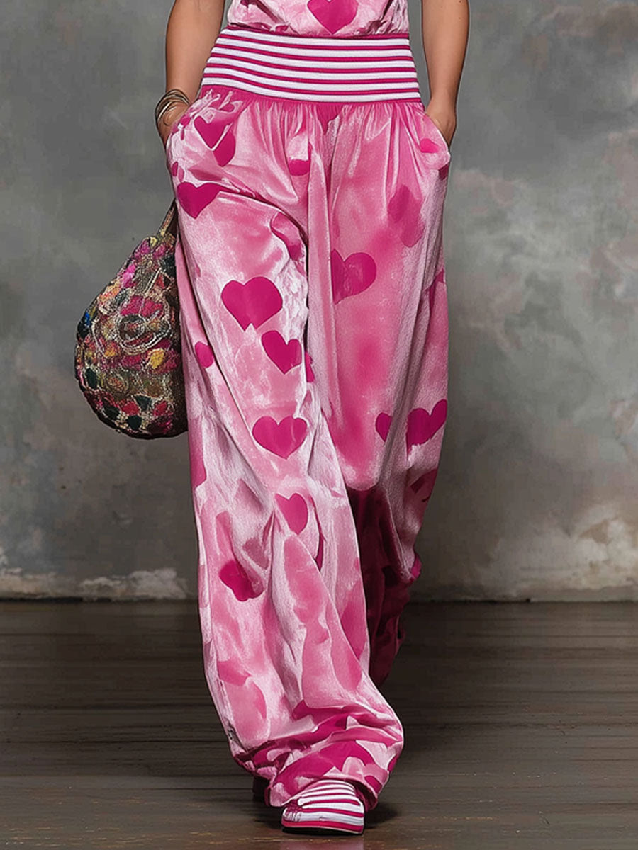 Pink Heart-print Sleeveless Jumpsuit