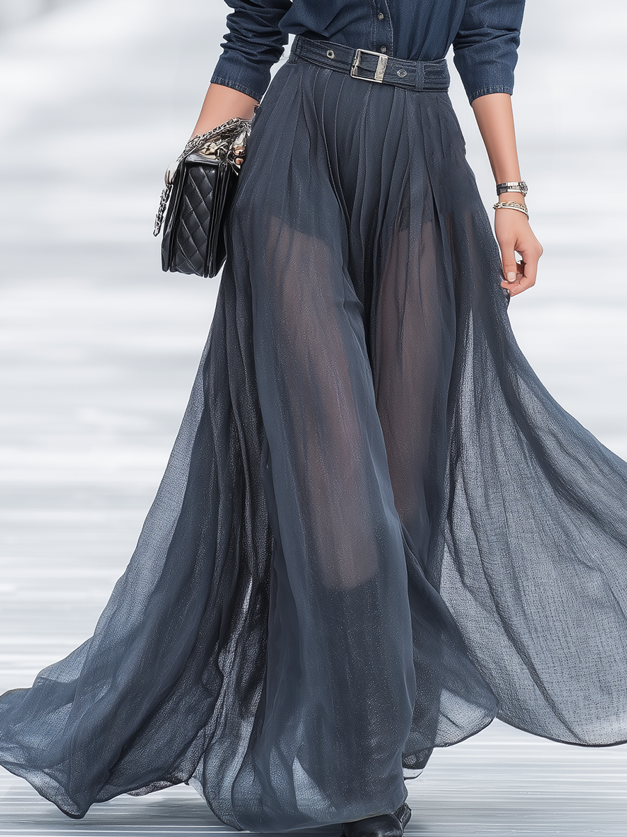 High-end Stylish Detachable Sheer Long Skirt Denim Shorts Jumpsuit Two-piece Set