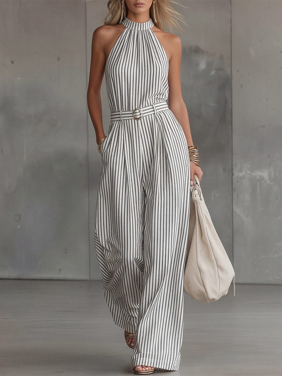 Stylish Elegant And Beautiful Sleeveless Striped Jumpsuit