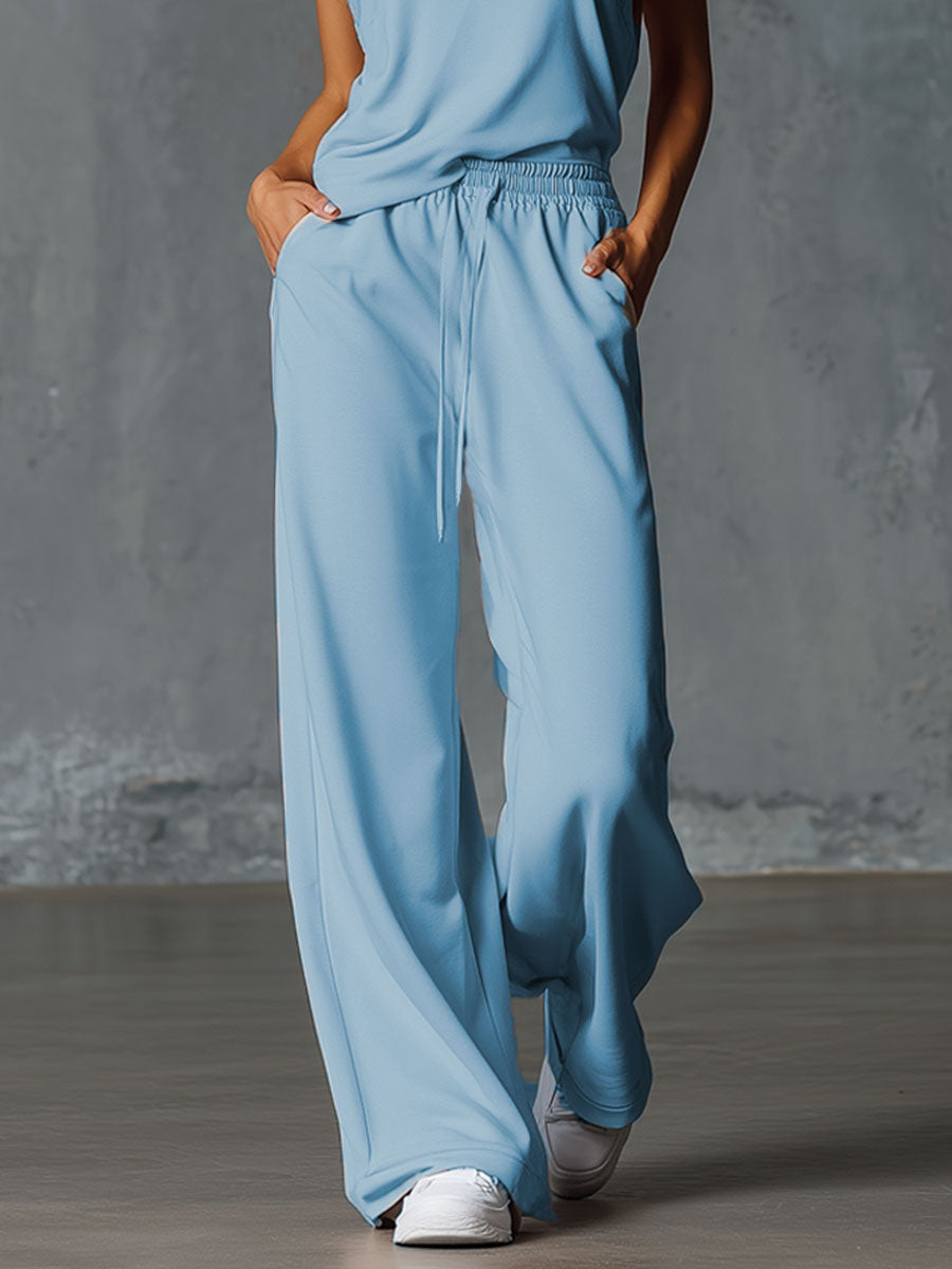 High-neck Sleeveless T-shirt And Pants Athletic Set