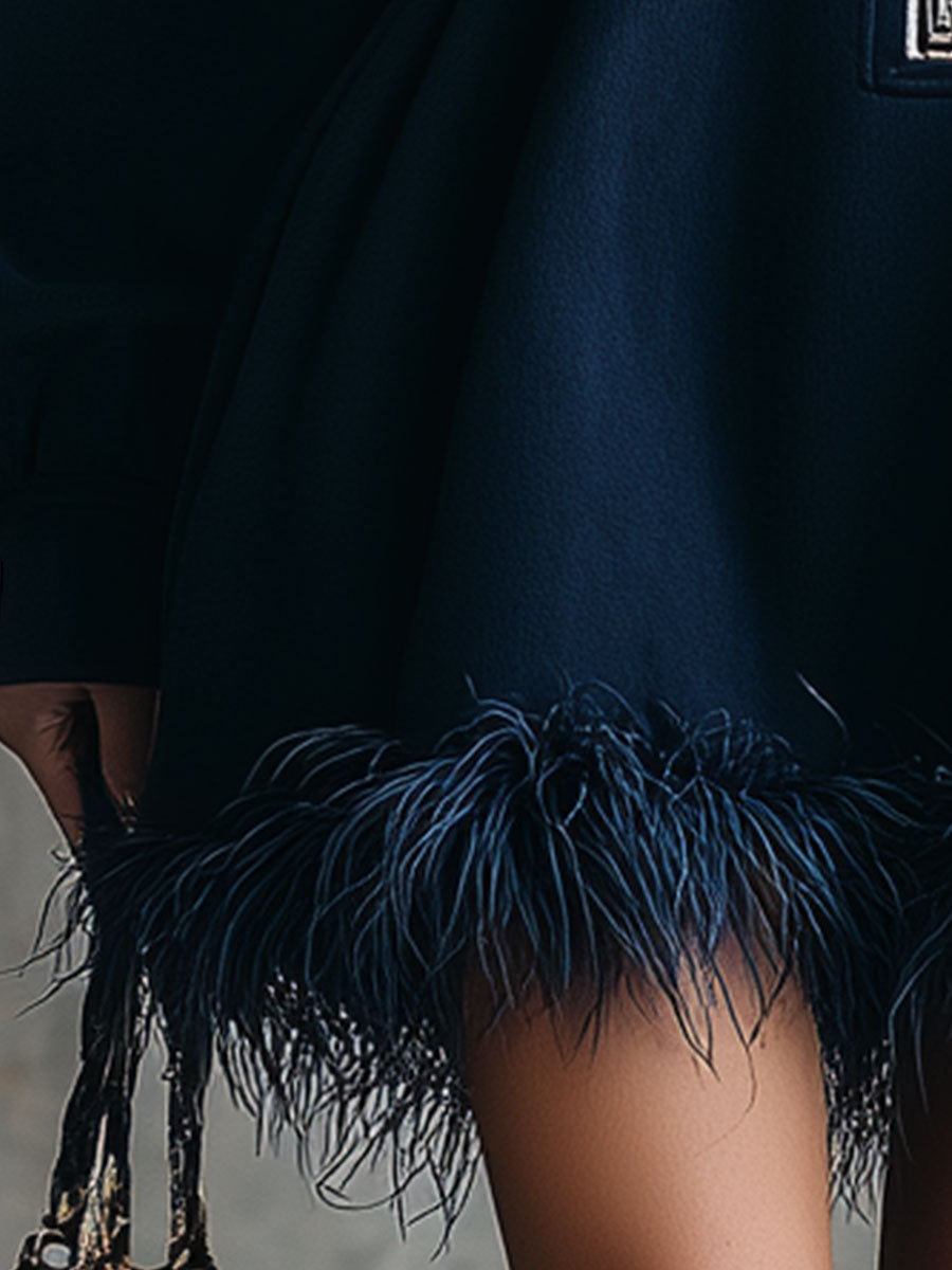 Fashionable Sporty Blue Faux Feather Embellished Mini Dress