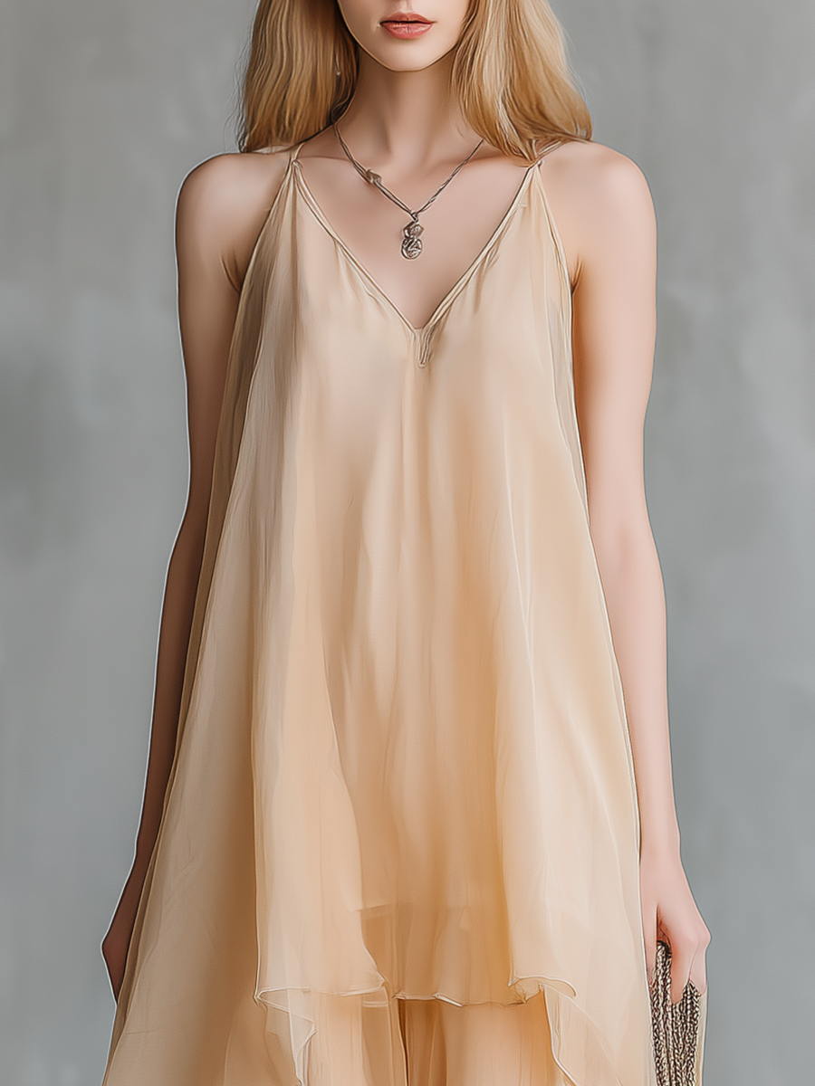 Stylish And Elegant Sleeveless V-neck Layered Chiffon Maxi Dress