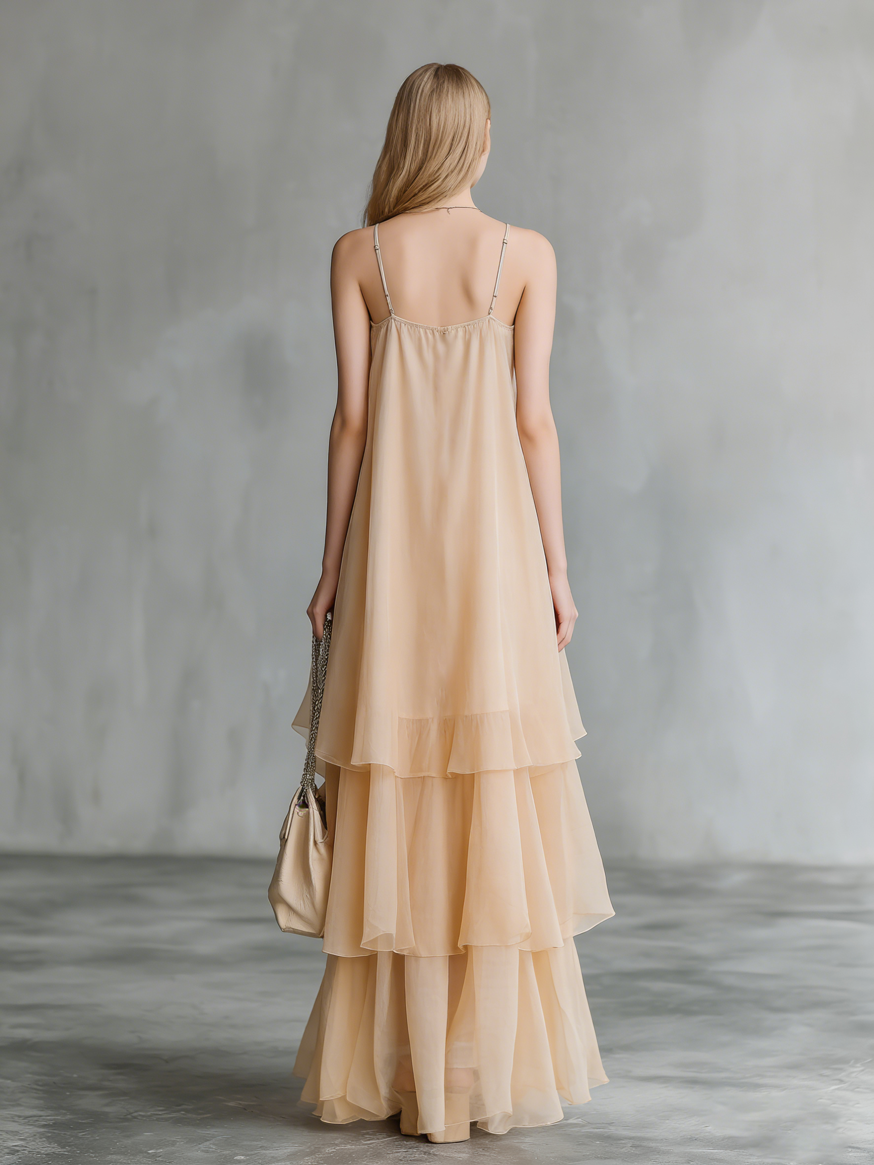 Stylish And Elegant Sleeveless V-neck Layered Chiffon Maxi Dress
