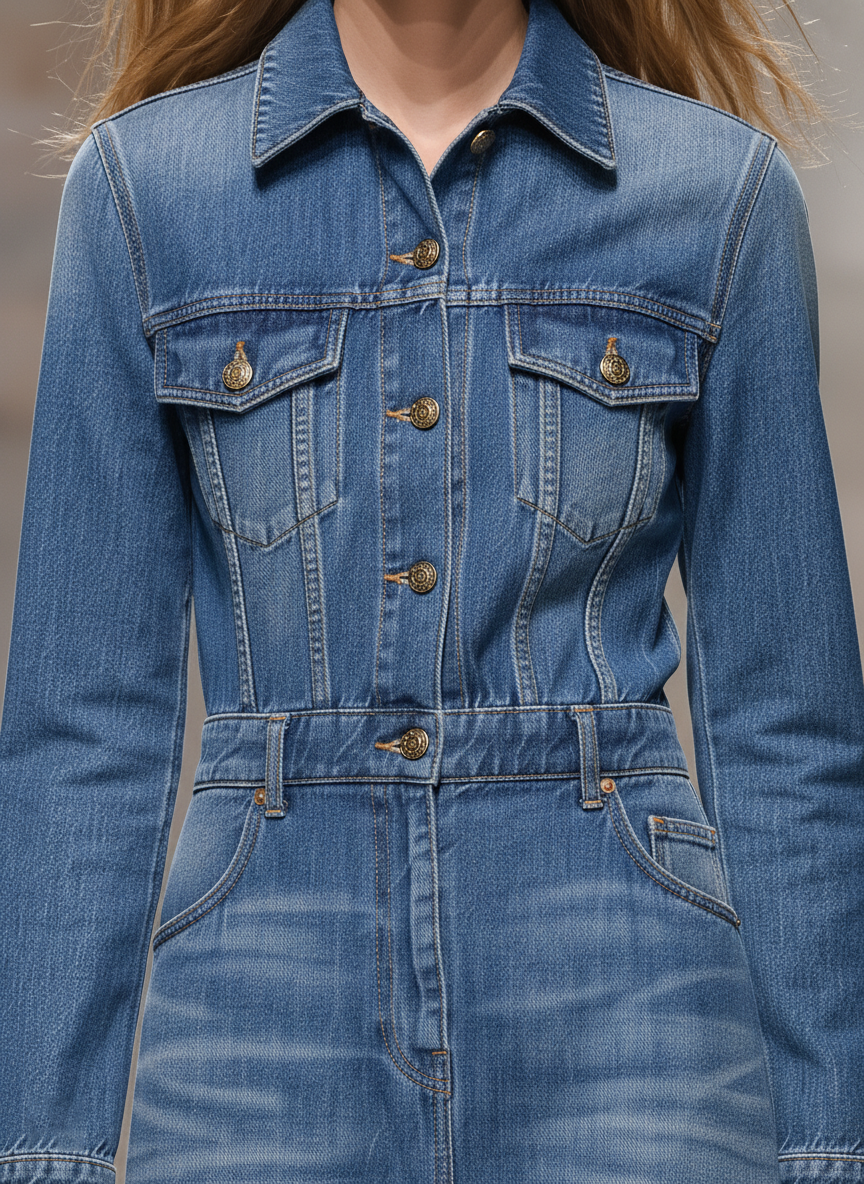 Casual And Stylish Lapel Blue Denim Maxi Dress