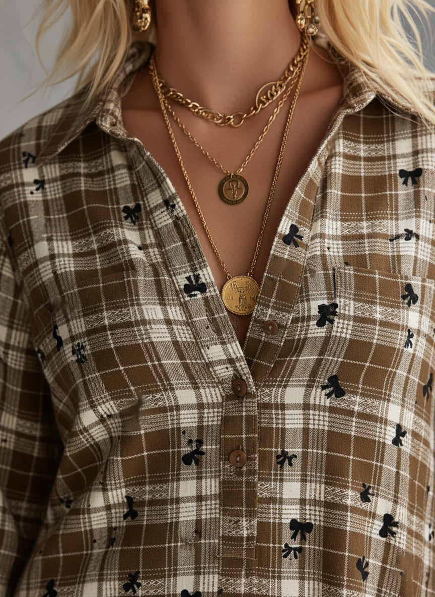 Stylish And Casual Brown Plaid Midi Dress