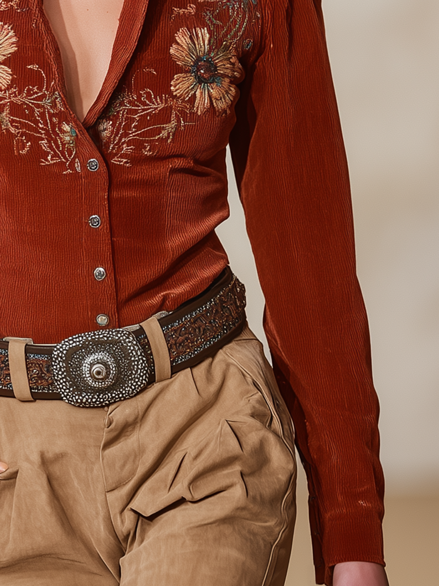 Premium Western-style Corduroy Embroidered Shirt