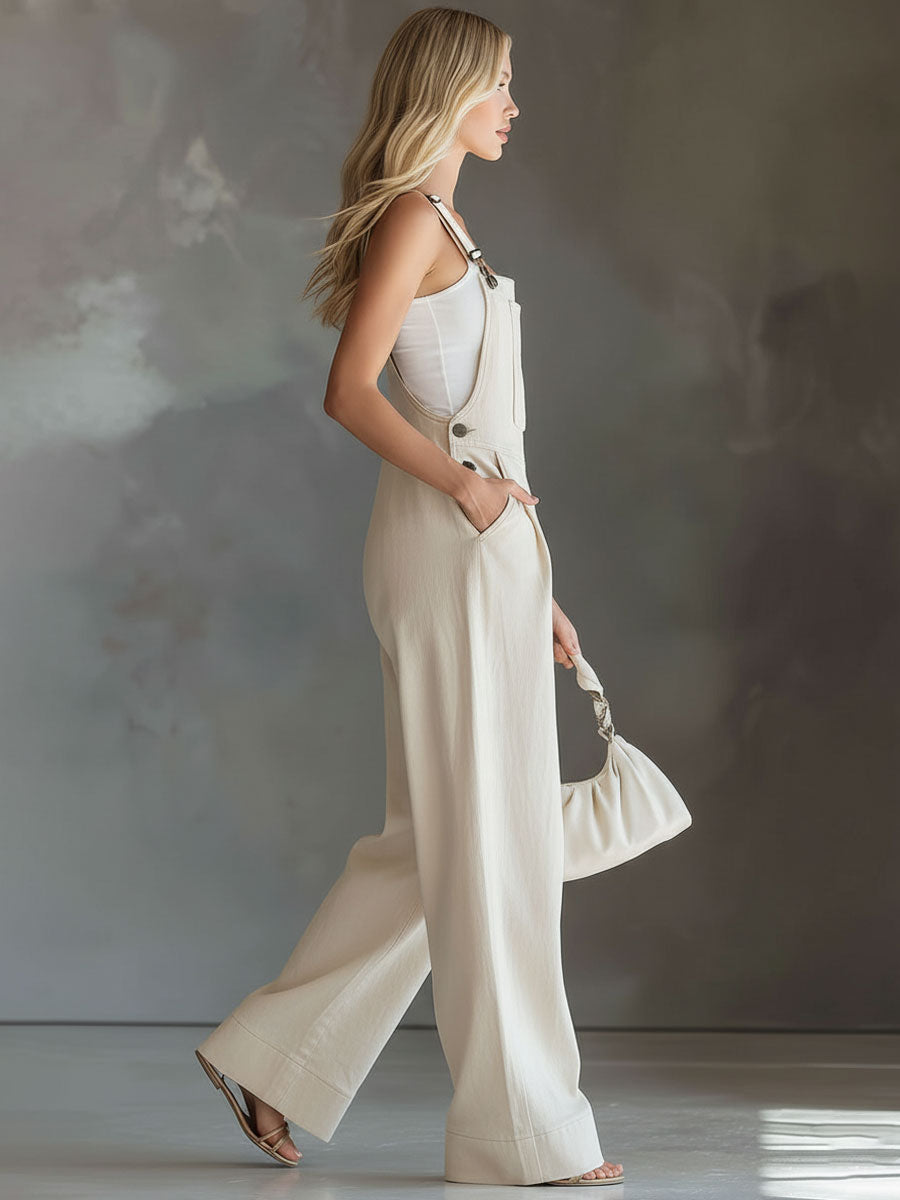 Off-white Adjustable Shoulder Strap Pocket Cotton Overalls