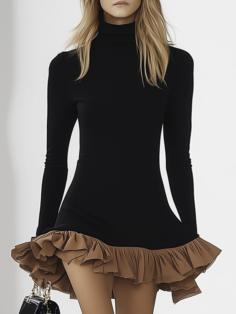 【24-hour shipping out】Designer Ruffle Hem Long Sleeve Mini Dress