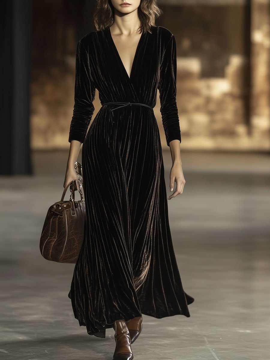 v neck long sleeves belted maxi dress Ever-Pretty Shop Double V-Neck See-Through Long Sleeves Chiffon A-Line Evening Dress Occasion Dress