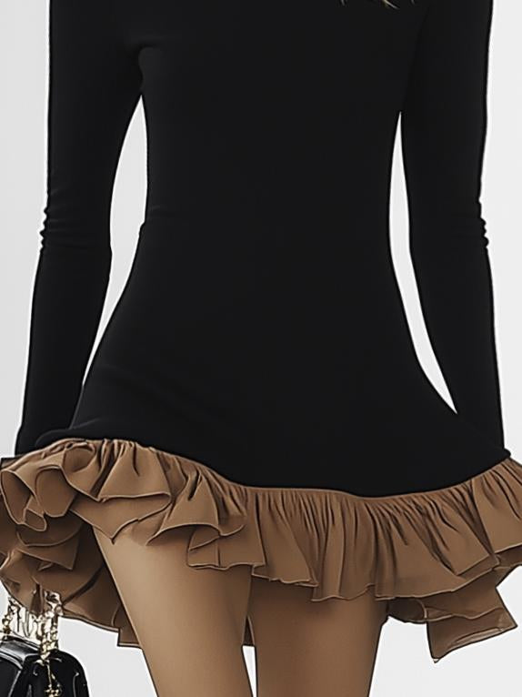 【24-hour shipping out】Designer Ruffle Hem Long Sleeve Mini Dress