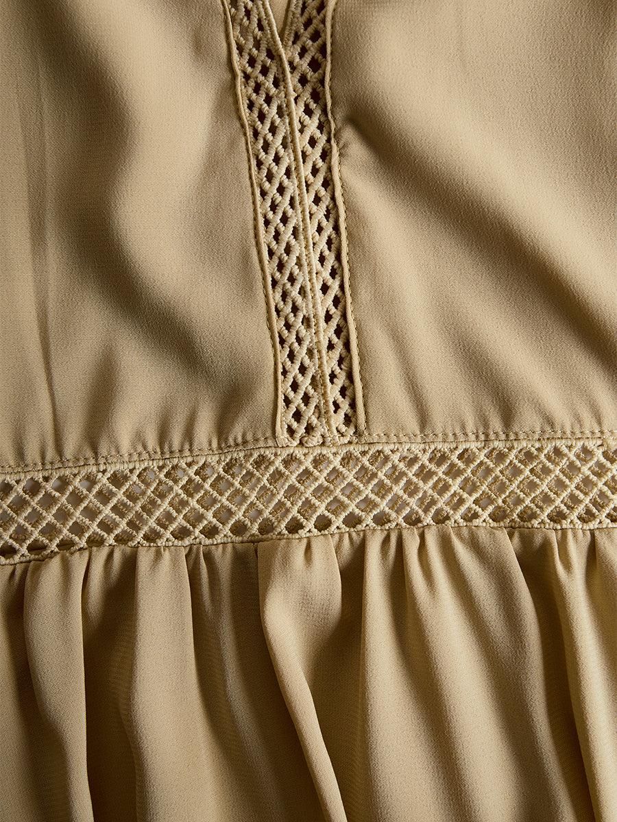 Bohemian Strapless Off-the-Shoulder Khaki Long Sleeve Mini Dress