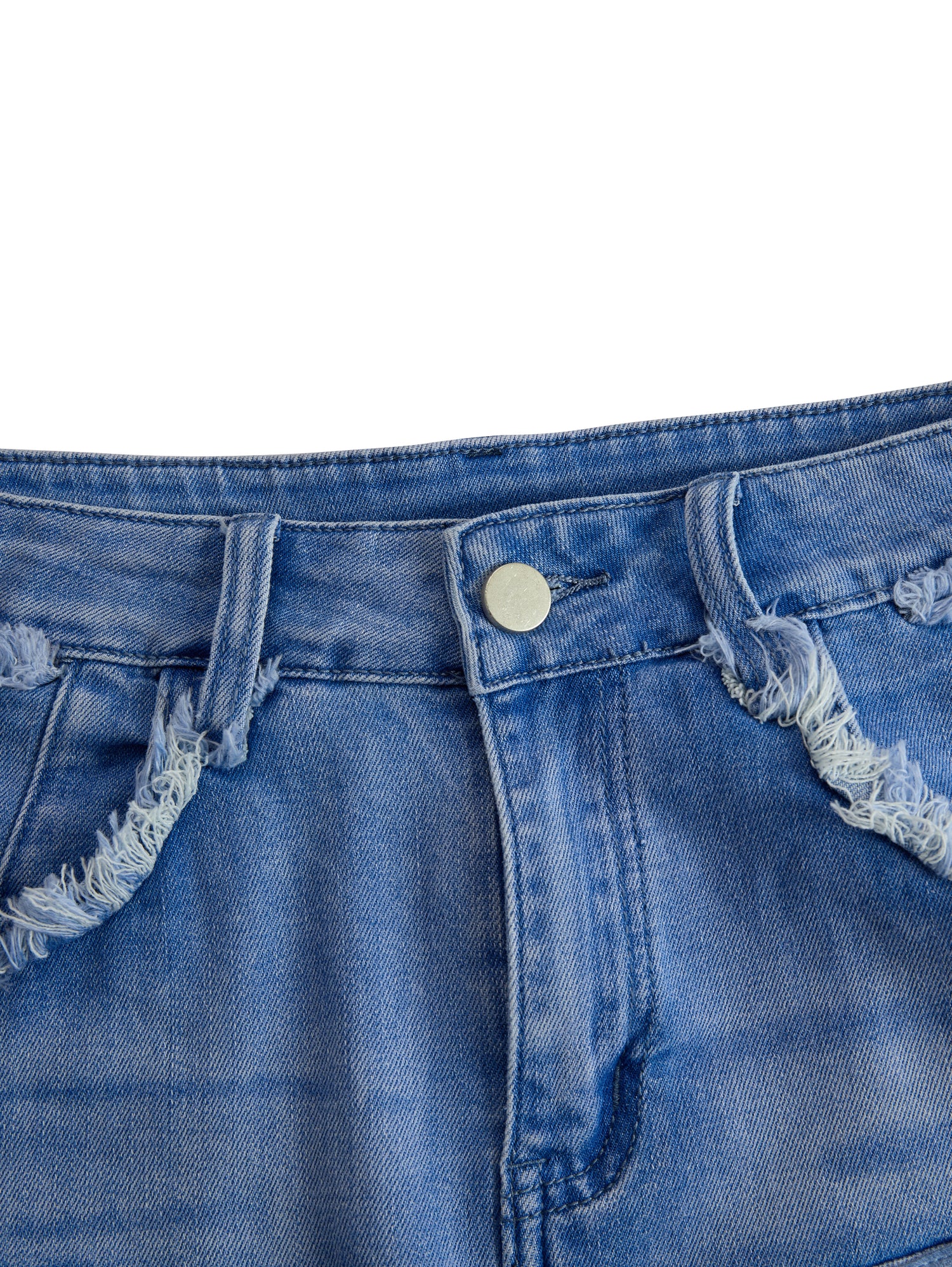 Vintage Washed Raw Edge Tassel Light Blue Denim Culottes