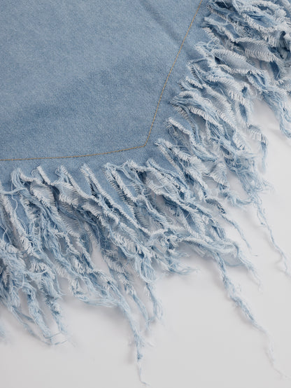 Casual Loose Vintage Denim Short Sleeve Shirt Tassel Mini Dress