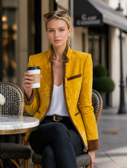 Retro-chic Color-block Velvet Jacket