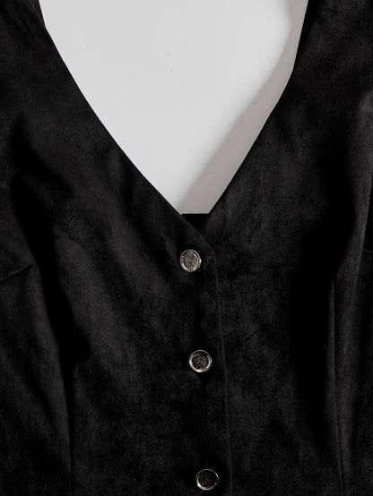 Western Retro Tassel Black Sleeveless V-Neck Faux Suede Mini Dress