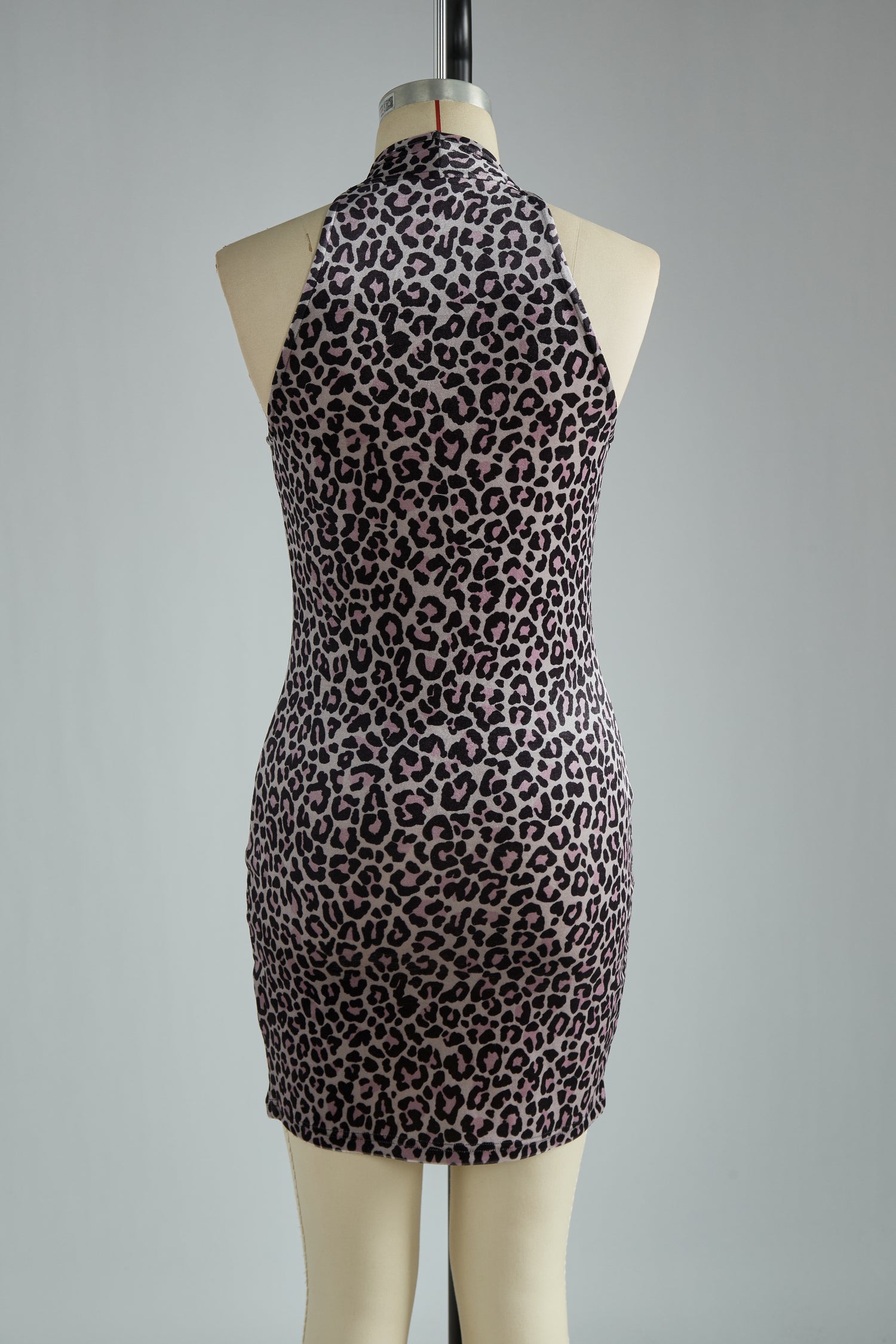 Elegant And Sexy Purple Leopard Print Halter Velvet Mini Dress