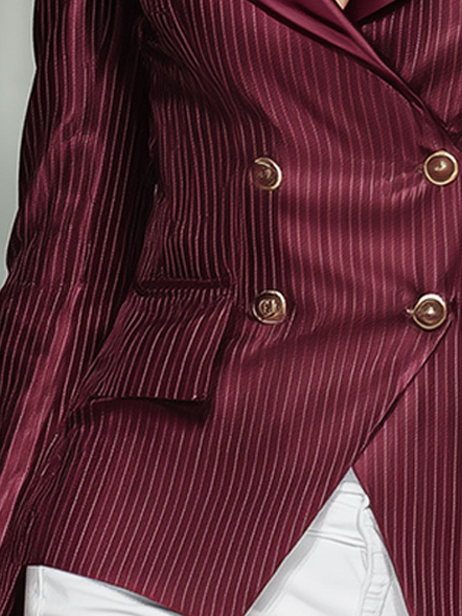 Vintage Burgundy Satin Double-breasted Blazer