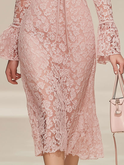 Stylish And Elegant Pink Lace Midi Dress