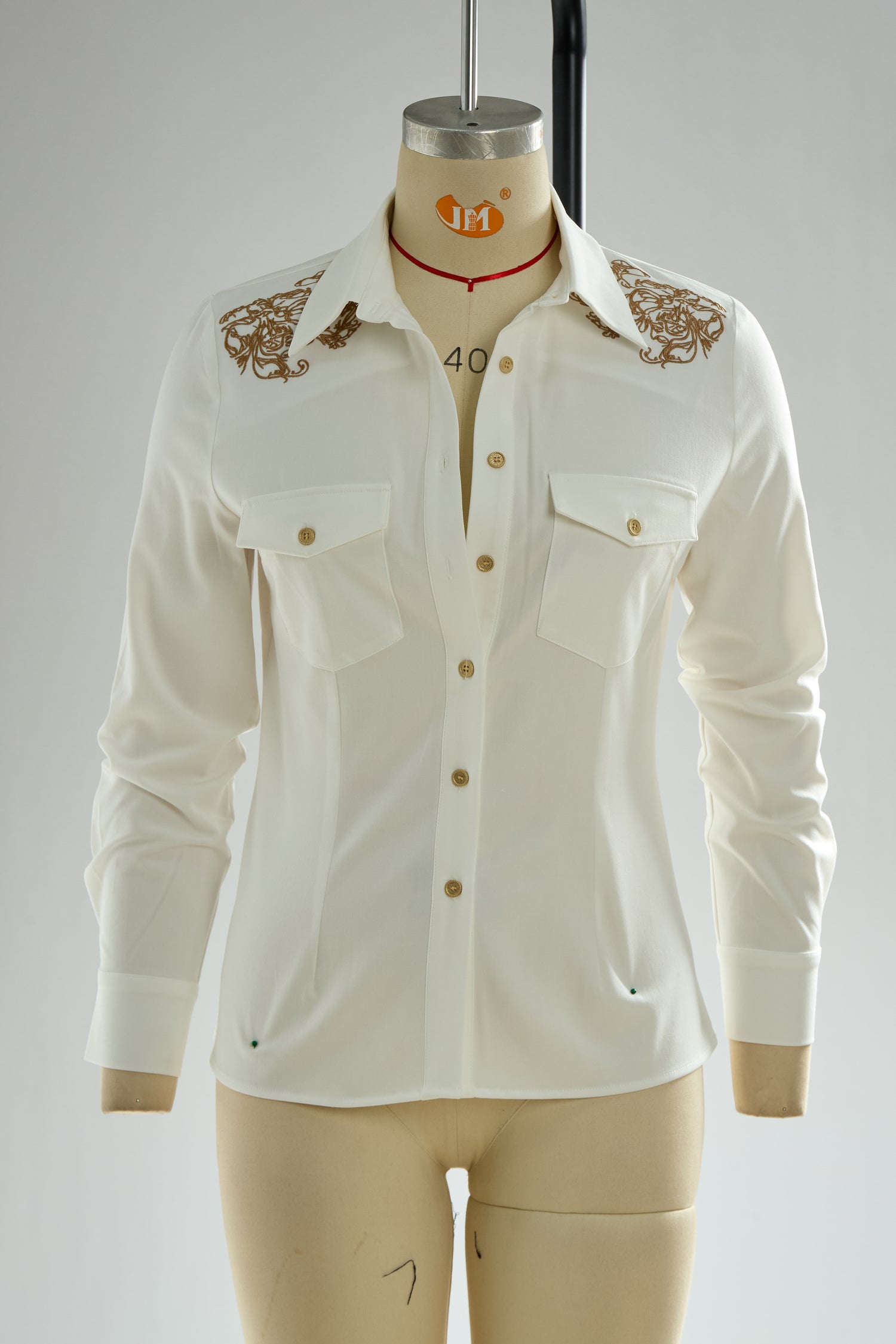 Western Retro Embroidered White Tencel Denim Shirt