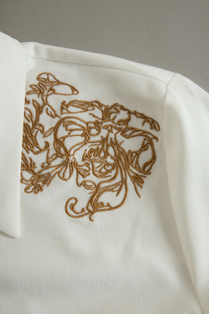 Western Retro Embroidered White Tencel Denim Shirt