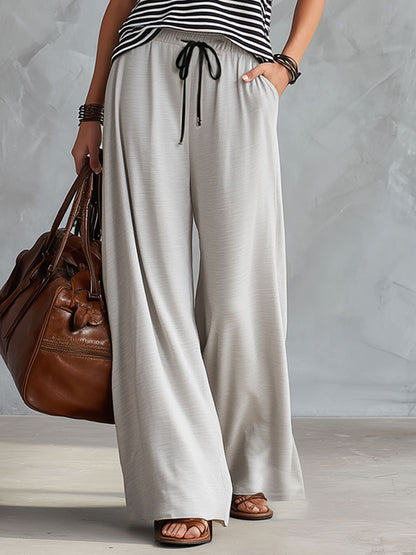 Sporty Retro Black And White Striped Half-Zip Sleeveless T-Shirt And Wide-Leg Pants Set