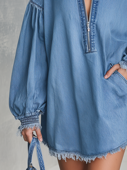 Vintage Charming Classic Elegant Casual Denim Mini Dress