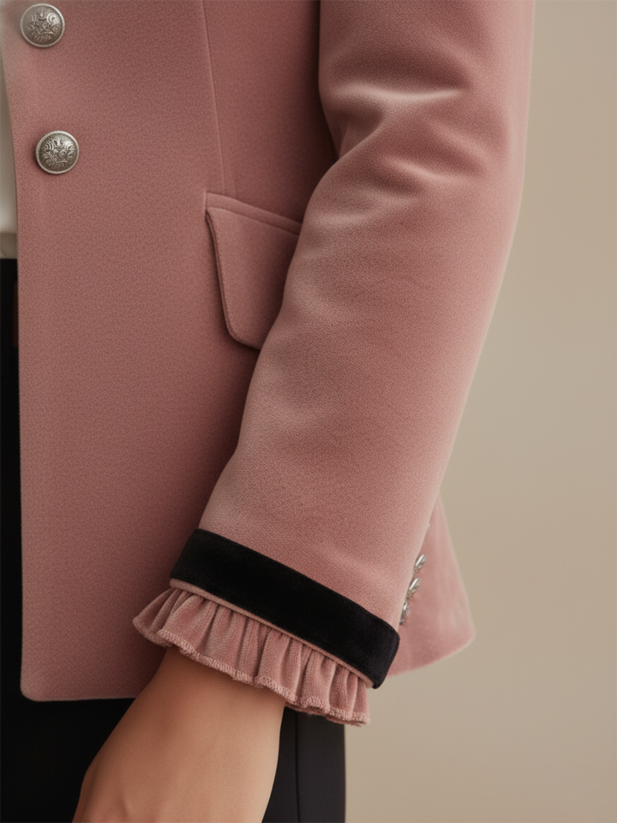 Retro Western-style Stand-up Collar Embroidered Pink Velvet Jacket