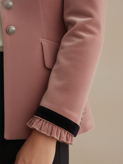 Retro Western-style Stand-up Collar Embroidered Pink Velvet Jacket