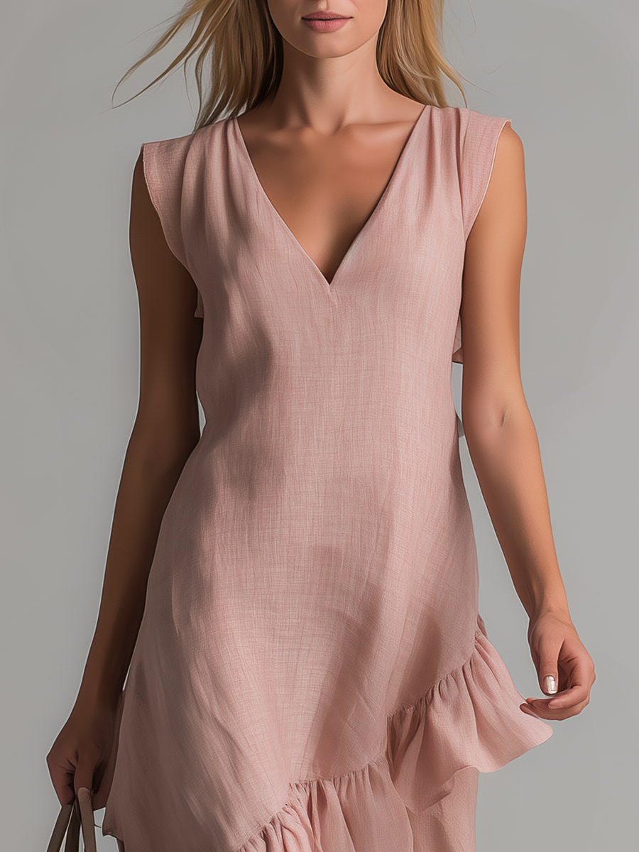 Casual And Comfortable V-neck Sleeveless Ruffled Maxi Dress