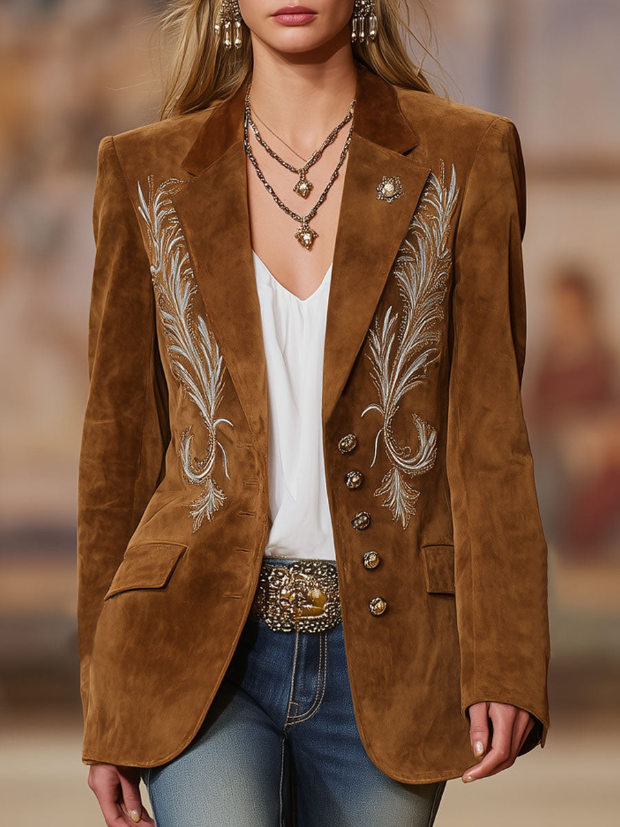 Western-style Retro Embroidered Single-breasted Casual Blazer
