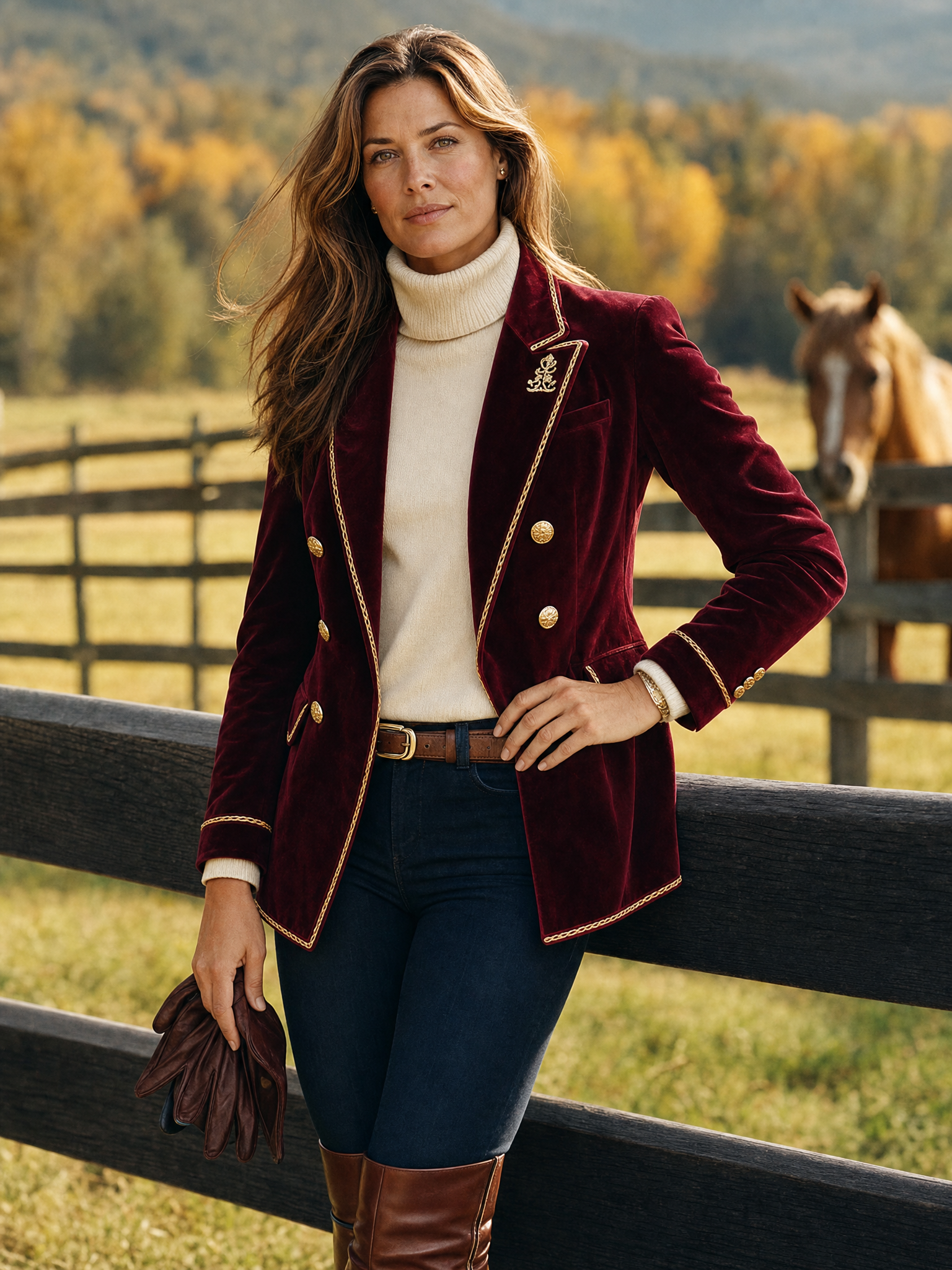Casual Vintage Double-breasted Burgundy Velvet Blazer