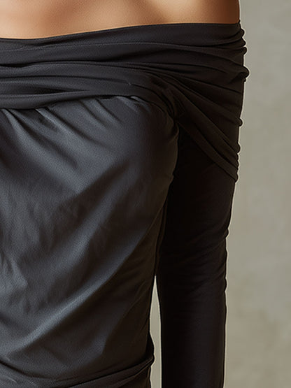 Stylish And Sexy Gray Off-shoulder T-shirt