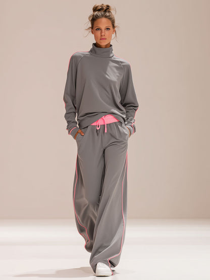 Loose-fitting High-necked Long-sleeved Top And Trousers Set
