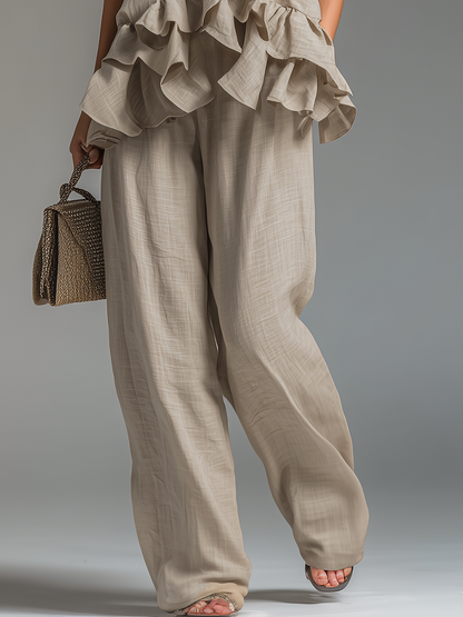 Stylish And Comfortable Ruffled Sleeveless Top And Trousers Set